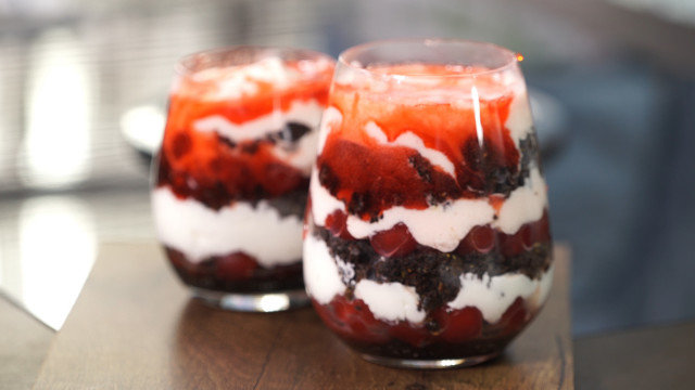 Triffle with Chocolate Chip Cookies and Cherries