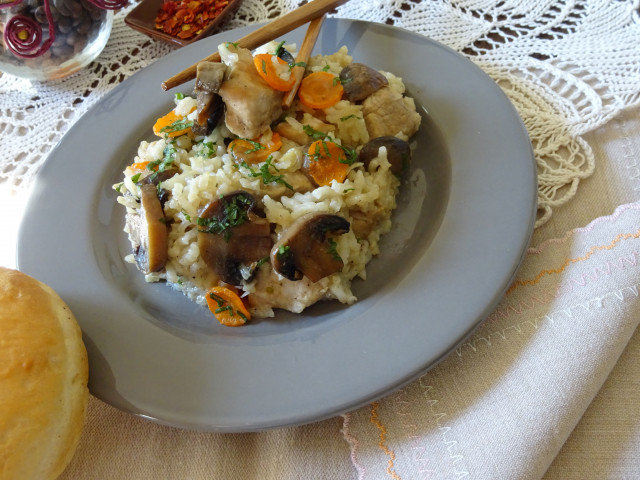 The Most Delicious Oven-Baked Rice with Pork and Mushrooms
