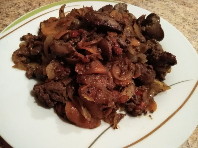 Chicken Livers with Onions in a Pan