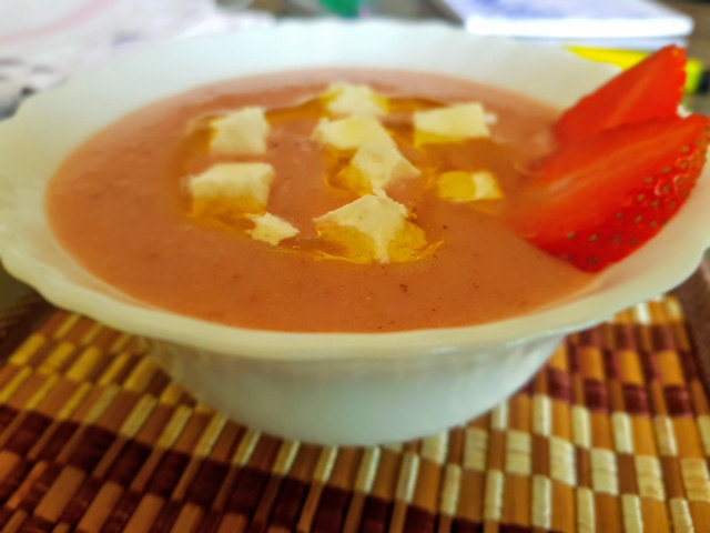 Strawberry Gazpacho with Feta Cheese and Thyme