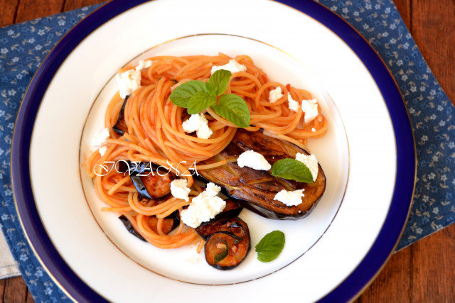 Spaghetti with Fried Eggplant and Ricotta - Almost alla Norma