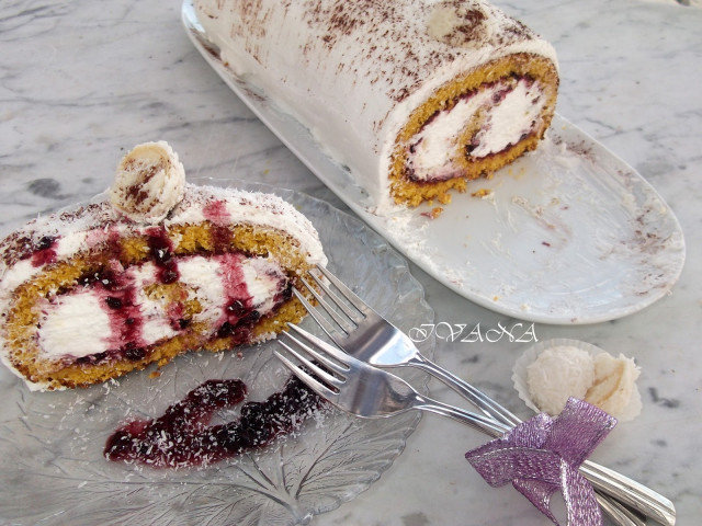 Coconut Cream Roll with Blueberry Jam