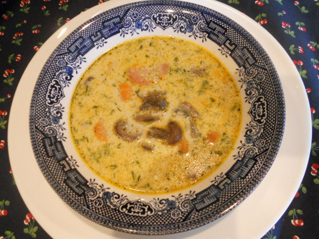 Mushroom Soup with Carrots and Onions