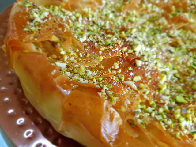 Traditional Greek Filo Pastry Pie with Cream