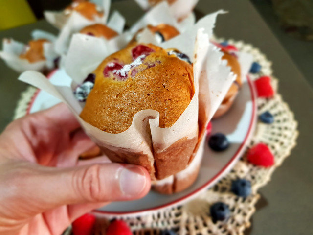 Easy Blueberry and Raspberry Muffins