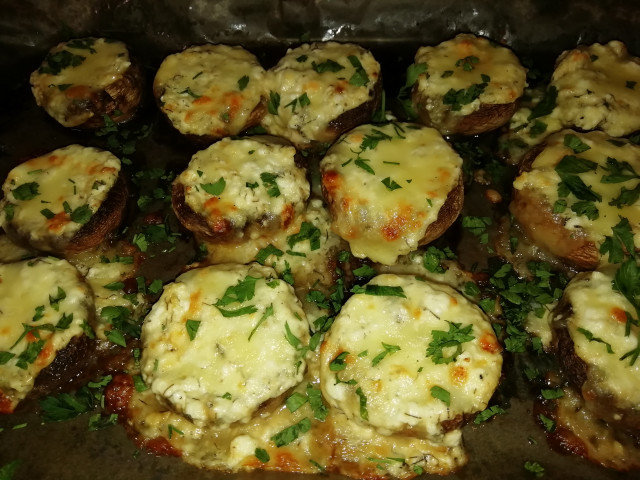 Stuffed Mushrooms with White and Yellow Cheese