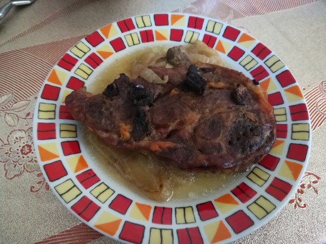 Pork Neck Steaks with Mushrooms in Glass Cook Pot