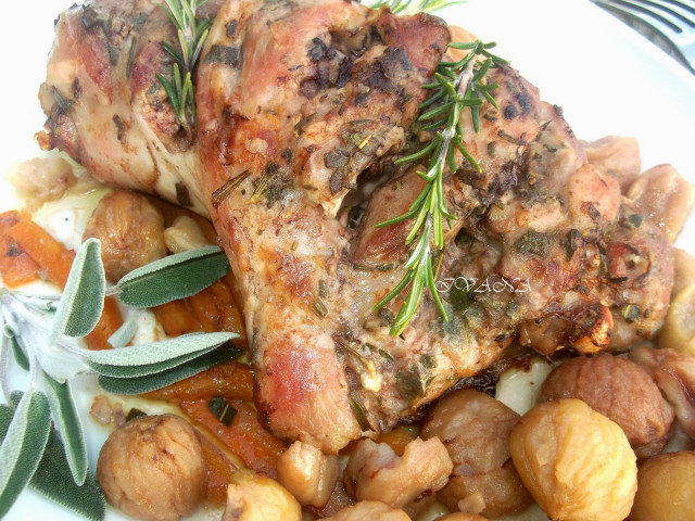 Roasted Turkey Leg with Chestnuts