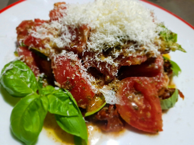 Peeled Tomato Salad with Sunflower Seed Pesto