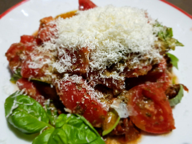 Peeled Tomato Salad with Sunflower Seed Pesto