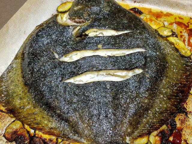 Whole Oven-Baked Turbot with Zucchini and Garlic