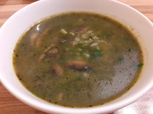 Soup of Mushrooms, Frozen Spinach and Rice