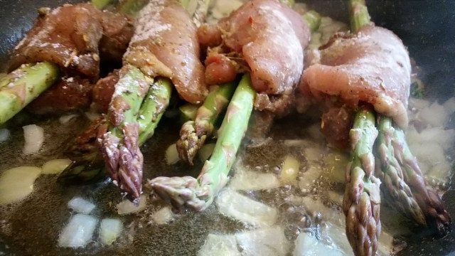 Stuffed Chicken and Asparagus Rolls in Mushroom Sauce
