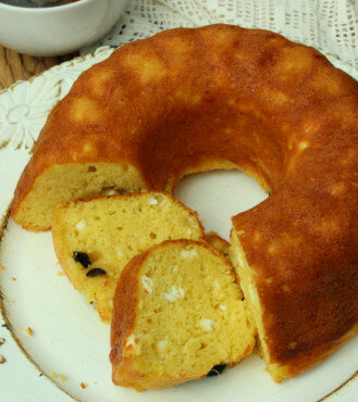Savory Sponge Cake with Feta, Cheese and Olives