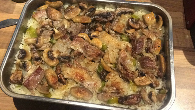Oven Baked Beef, Rice and Mushrooms
