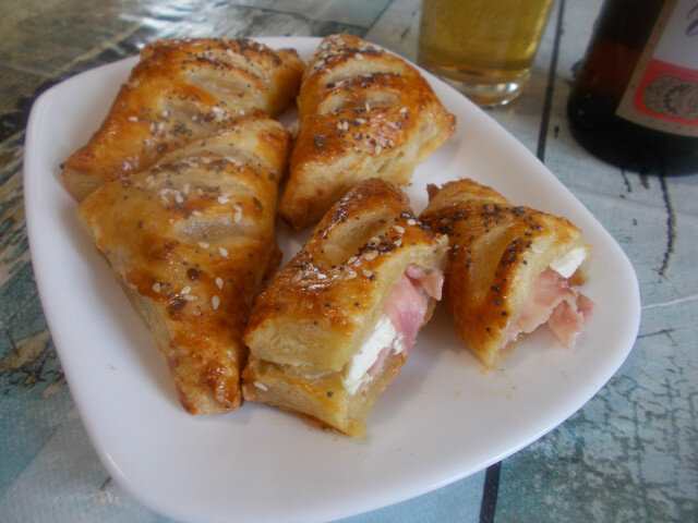 Bacon and White Cheese Puff Pastries