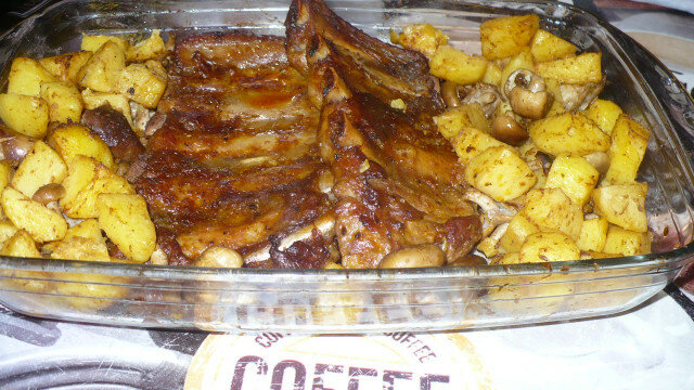 Pork Ribs with Potatoes in a Glass Pot