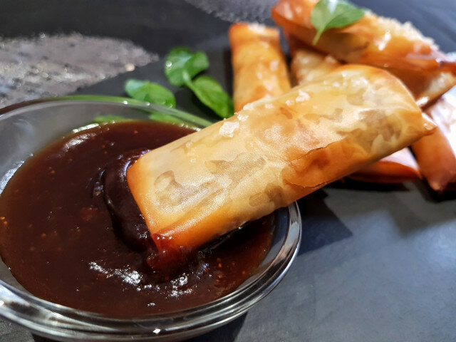 Duck Rolls with Sweet and Sour Fig Sauce