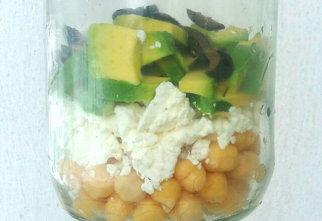 Chickpea Spread with Avocado, White Cheese and Olives