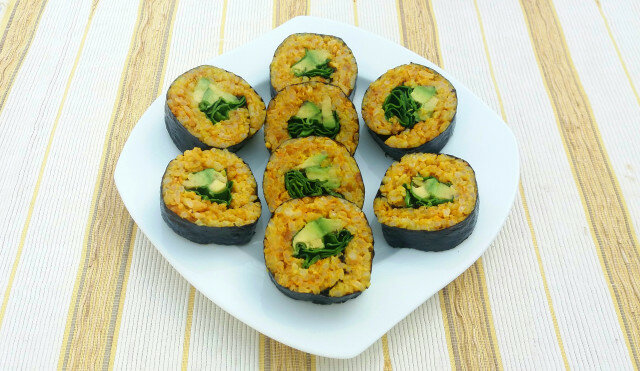 Veggie Golden Kimbap with Avocado and Spinach
