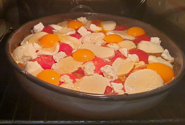 Tomato Casserole with Eggs and Cheese