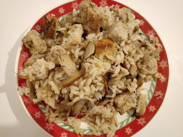 Pork with Mushrooms and Rice in the Oven