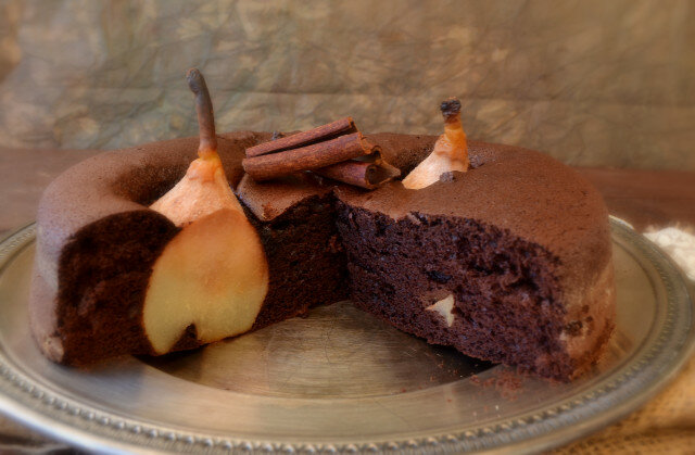 Chocolate Cake with Whole Pears