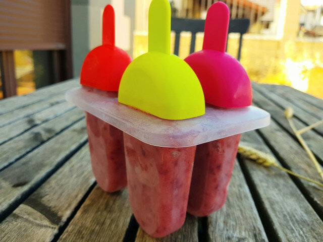 Fruit Ice Cream with Mint on a Stick