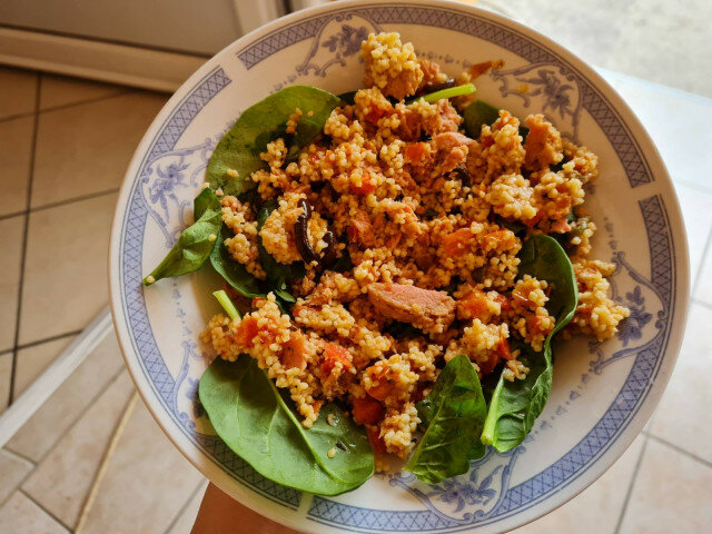 Spinach Salad with Couscous and Tuna