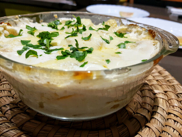 Potatoes with Cream in a Glass Baking Dish