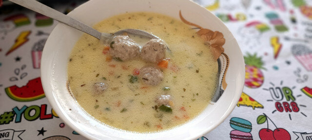 Meatball Soup with Carrots and Rice