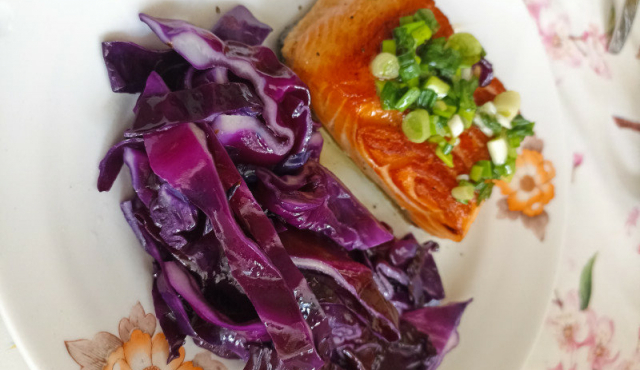 Salmon with Red Cabbage Garnish