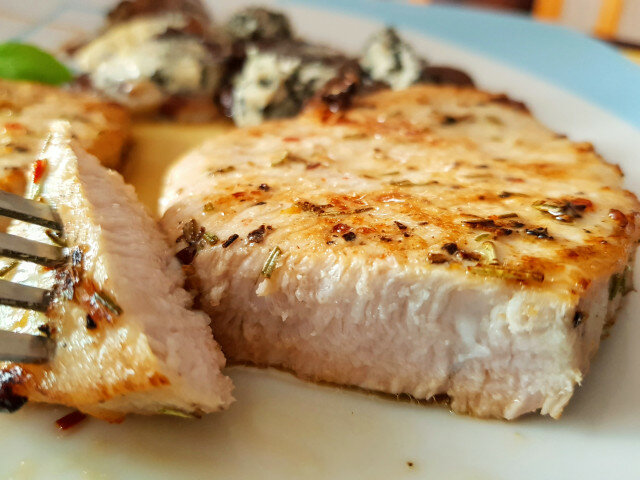 Pork Loin with Shiitake and Blue Cheese