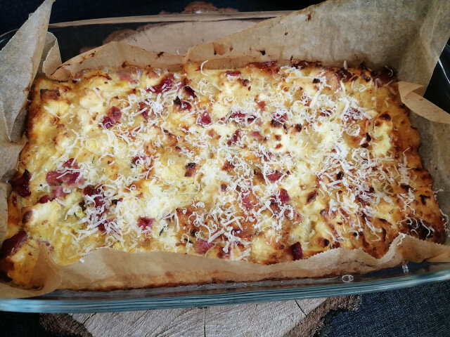 Casserole with Potatoes, Bacon and Feta Cheese