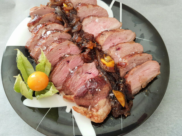 Duck Magret with Physalis and Honey Sauce