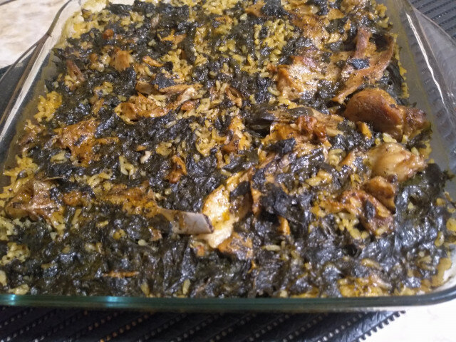 Roasted Lamb Ribs with Rice and Spinach