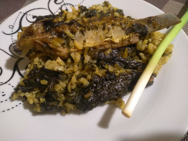 Roasted Lamb Ribs with Rice and Spinach