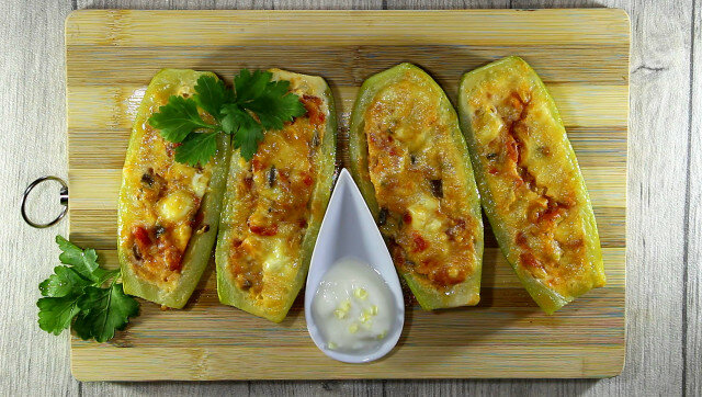 Zucchini with Eggs and Feta in the Oven