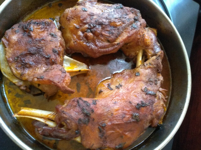 Roasted Lamb with Onions and Spearmint