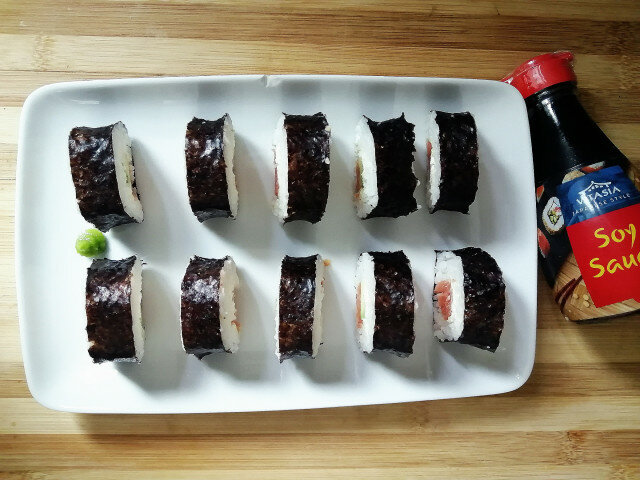 Sushi, with Smoked Salmon, Avocado and Cream cheese