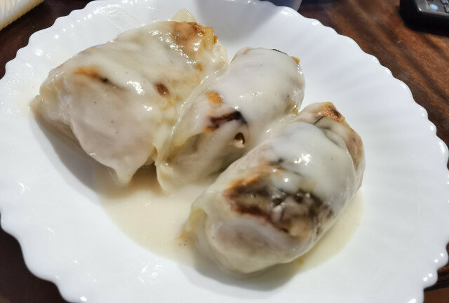 Stuffed Cabbage Leaves in White Sauce