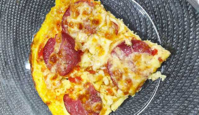 Keto Pizza with Bacon and Yellow Cheese