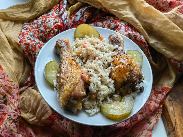 Oven-Baked Chicken with Rice and White Wine