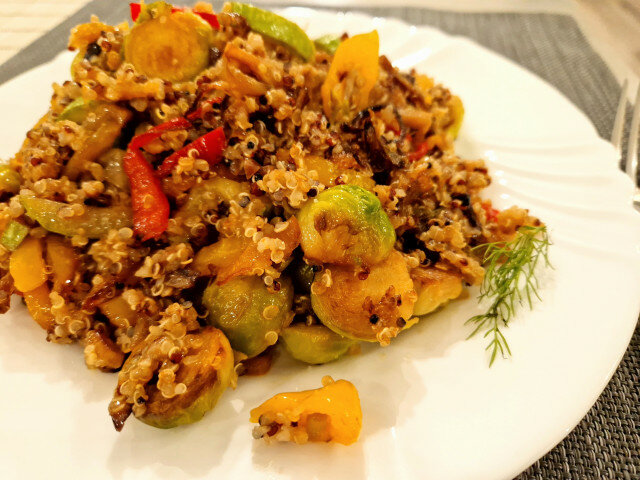 Quinoa with Brussels Sprouts and Peppers