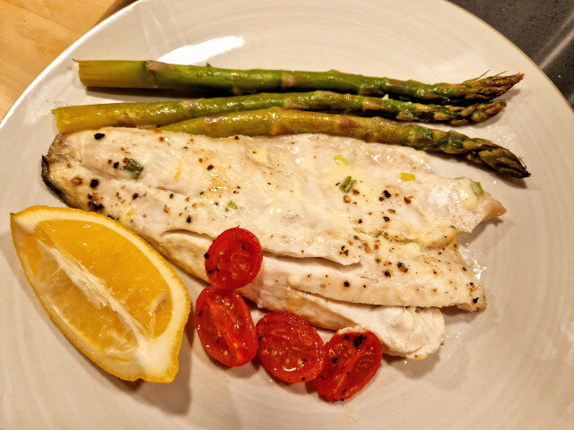 Sea Bass Fillet with Asparagus in Parchment Paper