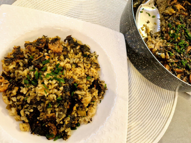 Oven-Baked Rice with Dock and Wild Field Mushrooms