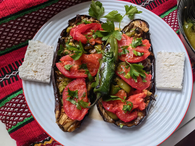 Eggplant Boats with Tomato and Mushrooms