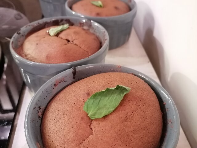 Chocolate Souffle with Almonds