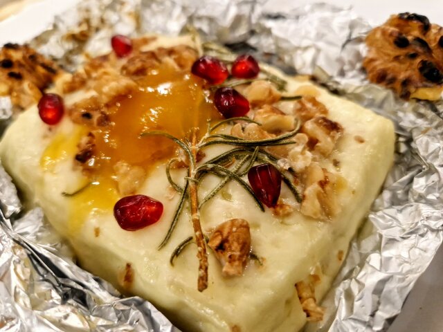 Cheese with Walnuts and Honey in Foil