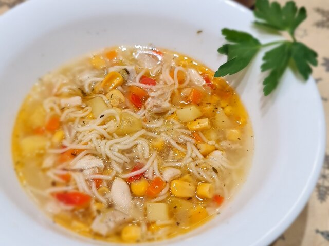 Rich Winter Chicken Soup with Corn